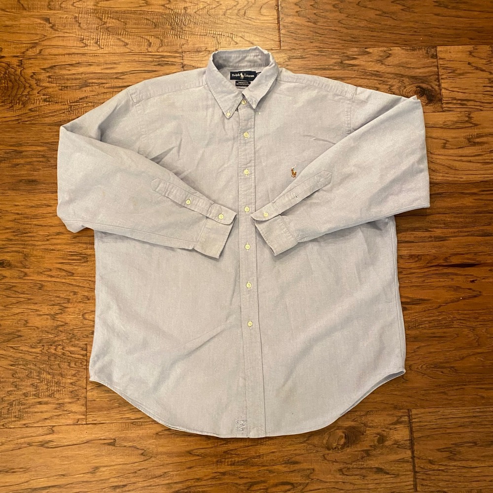 Ralph Lauren Yarmouth Button Down Men 17-36 Blue Cotton Oxford Shirt